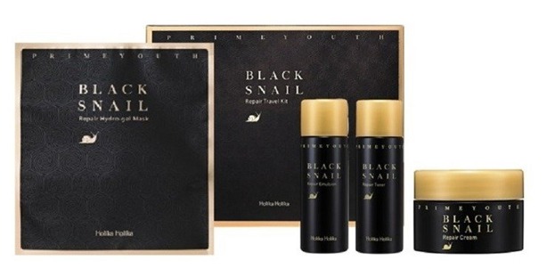 Holika Holika Black Snail Travel Kit - Zestaw 4 mini produktów z ekstraktem ze śluzu ślimaka