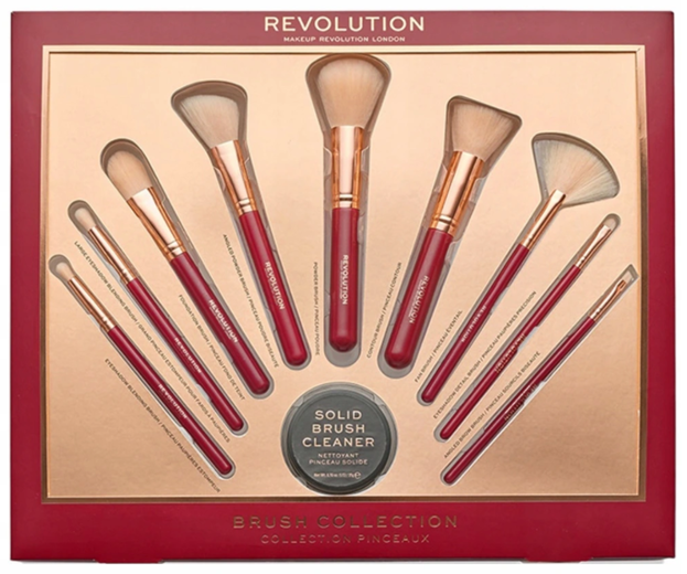 Makeup Revolution Brush Collection 9 pędzli i mydełko do mycia pędzli Zestaw Wyjątkowy Prezent