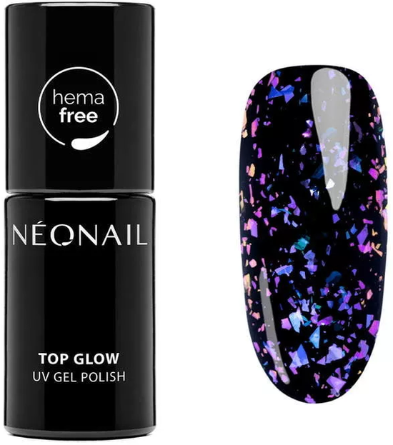 Neonail Top Glow top hybrydowy Violet Aurora Flakes 7,2 ml