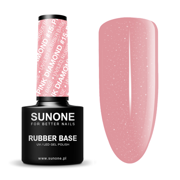 SunOne  Rubber Base Kauczukowa baza hybrydowa Pink Diamond #15 5g