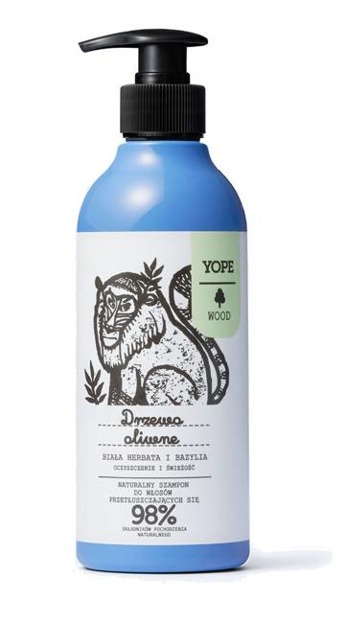 YOPE WOOD Naturalny szampon do włosów Drzewo oliwne, biała herbata i bazylia 300ml 